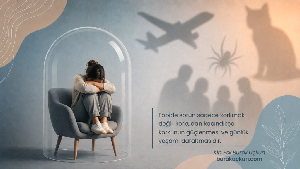 Fobi Nedir? Türleri, Nedenleri, Belirtileri ve Tedavi Yöntemleri 1 Fobilerin korku, kaçınma ve günlük yaşamı daraltma etkisini anlatan psikoloji makalesi görseli