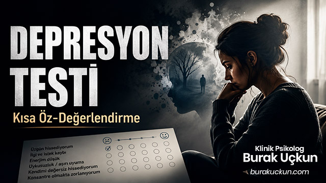 Depresyon testi için kısa öz değerlendirme formu ve depresif duygu durumunu simgeleyen görsel