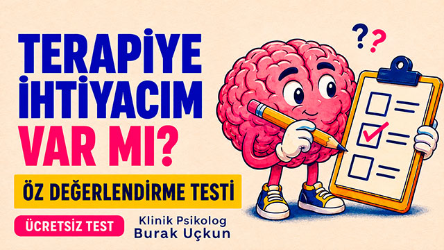 Terapiye ihtiyacım var mı öz değerlendirme testi için kontrol listesini işaretleyen karikatür beyin